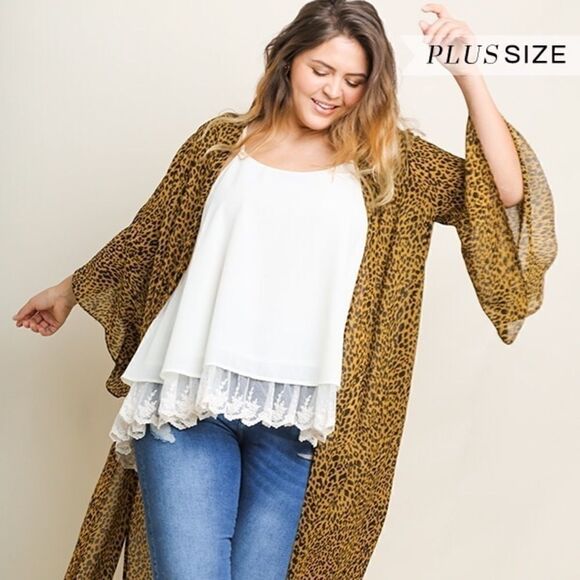 Umgee Leopard Animal Print Kimono/Duster/cardigan - Picture 6 of 8